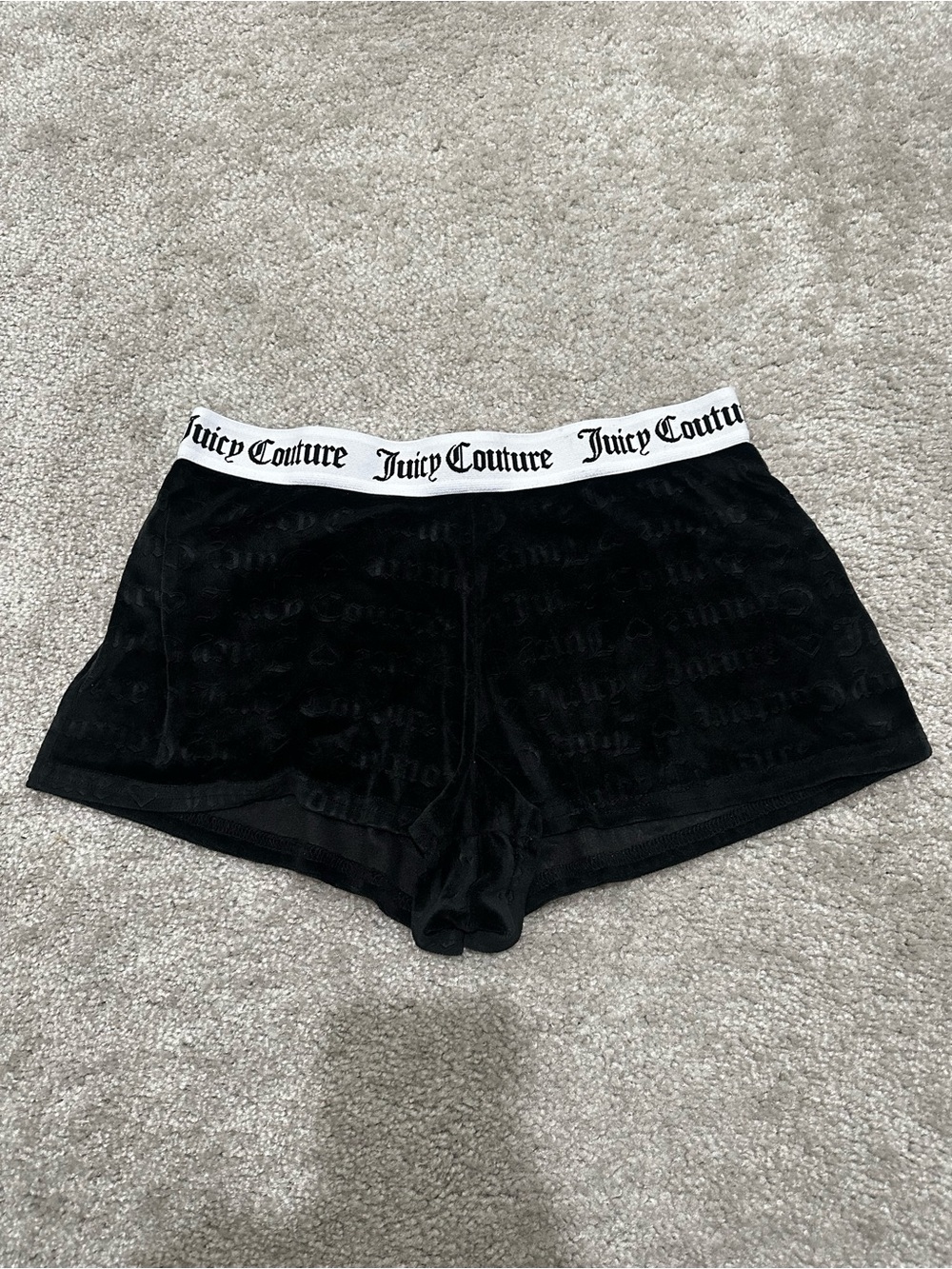 Juicy Couture Velour Shorts with White Branded Waistband in Black Size Small